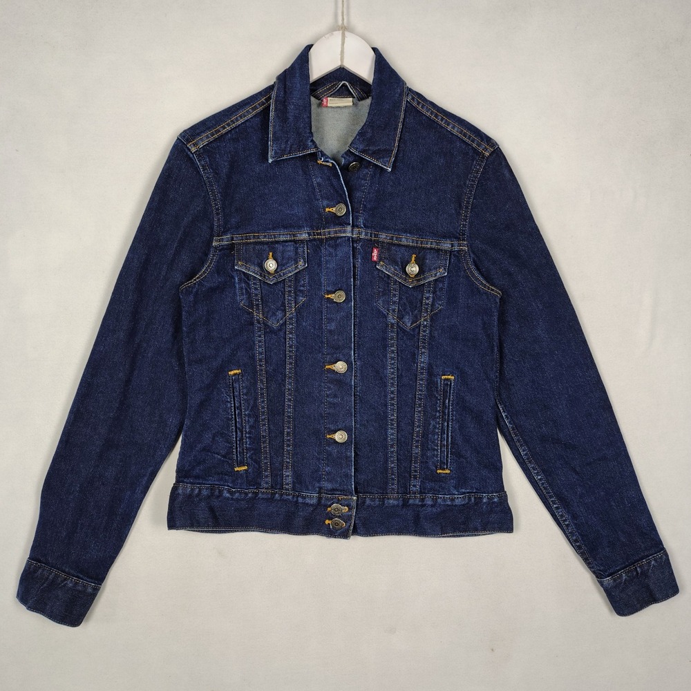 Levis Red Tab Denim Trucker Jacket Dark Wash Indigo Blue Cotton Small